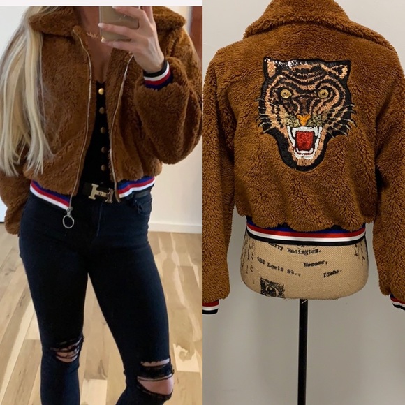 Jackets & Blazers - Faux Fur 3 Stripe Hem Teddy Jacket